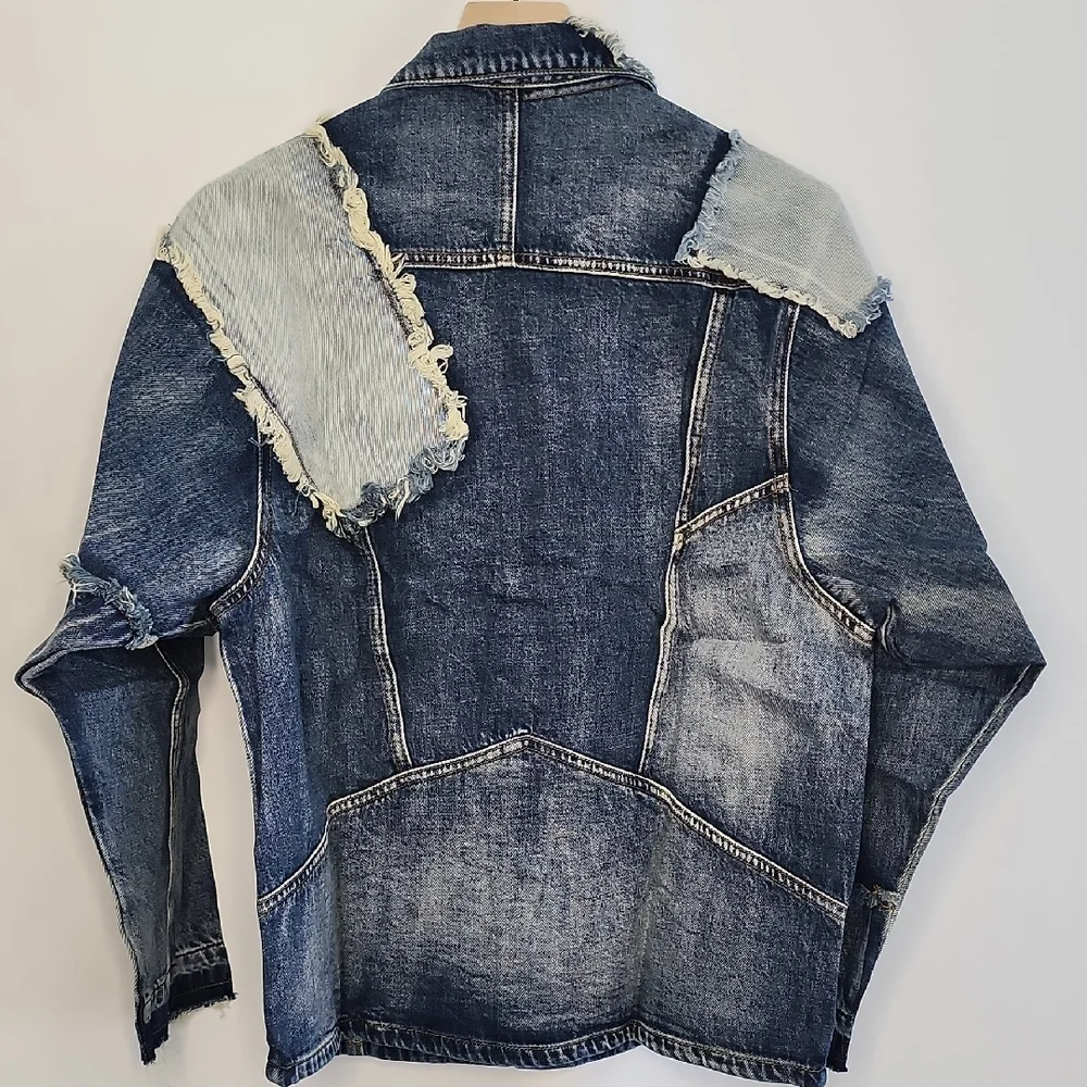 Sandrine Rose X Free People Distressed Blue Jean Jacket Size Medium - Picture 5 of 9